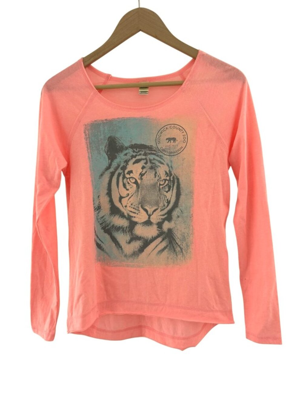 Sedgwick Zoo Tiger Face Coral Scoop Neck Long Sleeve Tee Top Shirt Size S New